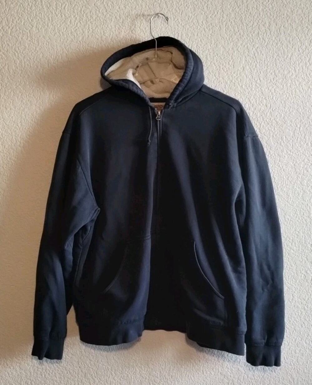 Khatadin Mountain Iron Works Heavy Lined Blue Hooded Zip Front Sweatshirt XL